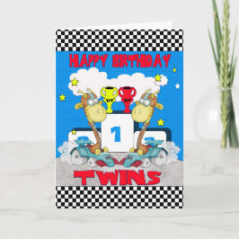 Twins Giraffe Verjaardag Kaart - Racing Giraffe