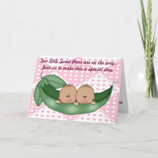 Twins Girl Baby shower Pea in a Pod Invitation (Voorkant)