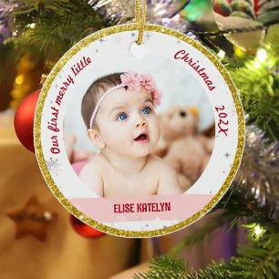 Twins Girl Boy 2 Foto's 1st Merry Little Christmas Keramisch Ornament