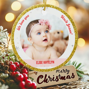 Twins Girl Boy Foto van oom First Kerstman Baby Keramisch Ornament
