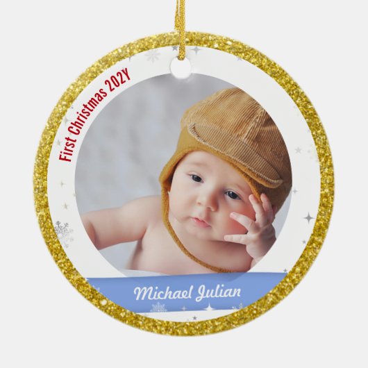 Twins Girl Boy Foto van oom First Kerstman Baby Keramisch Ornament (Achterkant)