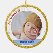 Twins Girl Boy Foto's opa First KerstBaby Keramisch Ornament (Achterkant)
