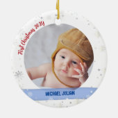 Twins Girl Boy Foto's opa First KerstBaby Keramisch Ornament (Achterkant)