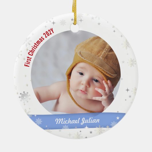 Twins Girl Boy Foto's opa First KerstBaby Keramisch Ornament (Achterkant)