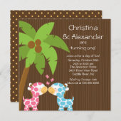 Twins Girl Boy Safari Oerwoud Giraffe Kind Birthda Kaart (Voorkant / Achterkant)