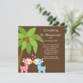 Twins Girl Boy Safari Oerwoud Giraffe Kind Birthda Kaart (Staand voorkant)