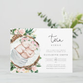 Twins Girl Pink Florals Waterverf Baby shower Kaart (Staand voorkant)