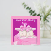 TWINS GIRLS BABY SHOWER INVITATION KAART (Staand voorkant)