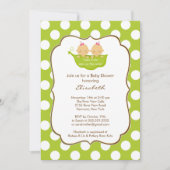 Twins Girls Baby shower Invitation Little Pea Pod Kaart (Voorkant)