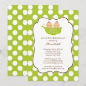 Twins Girls Baby shower Invitation Little Pea Pod Kaart (Voorkant / Achterkant)