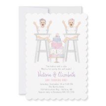 Twins Girls Birthday Smash Cake Invitation