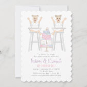 Twins Girls Birthday Smash Cake Invitation Kaart (Voorkant)