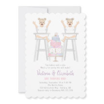 Twins Girls Birthday Smash Cake Invitation
