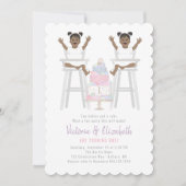 Twins Girls Birthday Smash Cake Invitation Kaart (Voorkant)