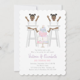 Twins Girls Birthday Smash Cake Invitation Kaart