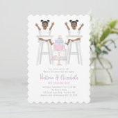 Twins Girls Birthday Smash Cake Invitation Kaart (Staand voorkant)