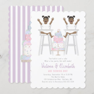 Twins Girls Birthday Smash Cake Invitation Kaart