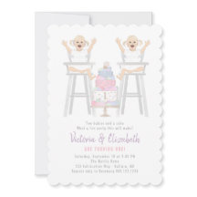 Twins Girls Birthday Smash Cake Invitation
