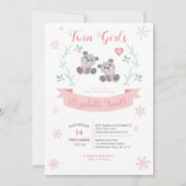 Twins Girls Cute bear winter babyshower Kaart (Voorkant)