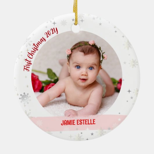 Twins Girls Foto's Godmoeder eerste kerstBaby Keramisch Ornament (Achterkant)
