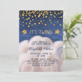 Twins Golden Stars Baby shower Invitation Kaart (Staand voorkant)