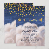 Twins Golden Stars Baby shower Invitation Kaart (Voorkant / Achterkant)