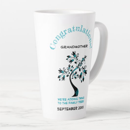 Twins Grandmoeder to be roze Blue Family Tree Latte Mok (Rechterhoek)