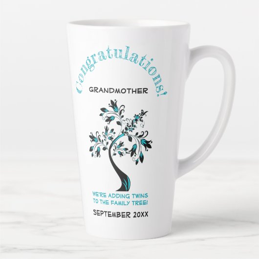 Twins Grandmoeder to be roze Blue Family Tree Latte Mok (Rechts)