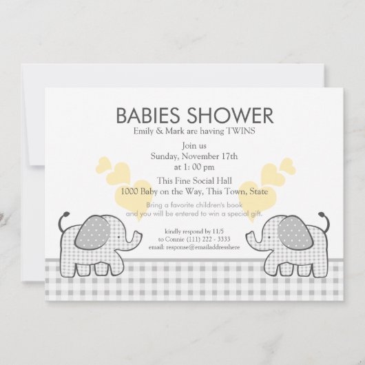 Twins Gray Gingham Baby shower Kaart (Voorkant)