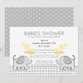 Twins Gray Gingham Baby shower Kaart (Voorkant / Achterkant)
