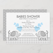Twins Gray Gingham Blue Baby shower Kaart (Voorkant / Achterkant)