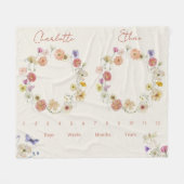 Twins Groei Tracker Waterverf Bloemen Pasgeborene Fleece Deken (Voorkant (Horizontaal))