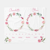 Twins Groei Tracker Waterverf Bloemen Pasgeborene Fleece Deken (Voorkant (Horizontaal))