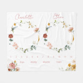 Twins Groei Tracker Waterverf Bloemen Pasgeborene Fleece Deken (Voorkant (Horizontaal))