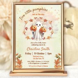 Twins Halloween Pumpkin Ghost Neutral Baby shower Kaart
