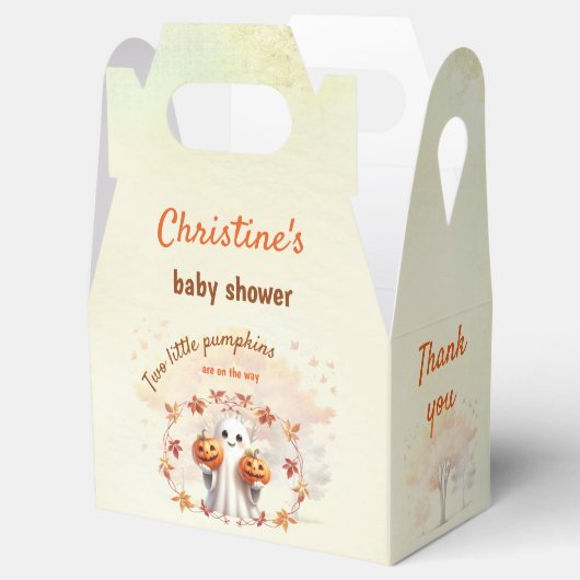 Twins Halloween Pumpkin Ghost Unisex Baby shower Bedankdoosjes (Geopend)