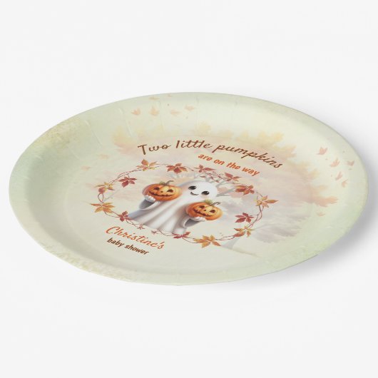 Twins Halloween Pumpkin Ghost Unisex Baby shower Papieren Bordje (Gekanteld)