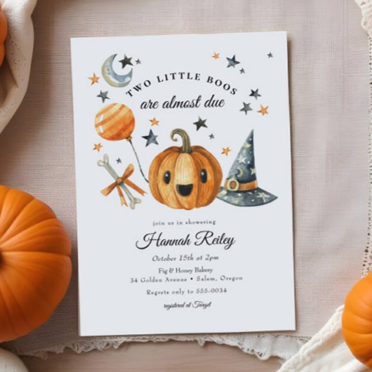 Twins Halloween Pumpkin Little Boo Baby shower Kaart