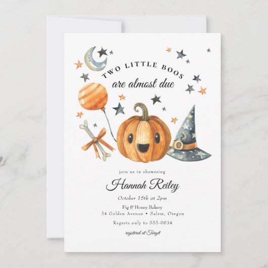 Twins Halloween Pumpkin Little Boo Baby shower Kaart (Voorkant)