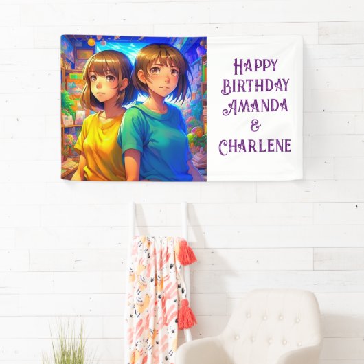 Twin's Happy Birthday Banner Anime Thema (Insitu)