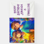 Twin's Happy Birthday Banner Anime Thema (Verticaal)