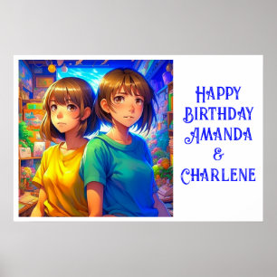 Twin's Happy Birthday Banner Anime Thema Poster