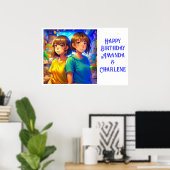 Twin's Happy Birthday Banner Anime Thema Poster (Thuiskantoor)