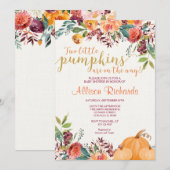 Twins herfst baby shower, twee pompoenen kaart (Voorkant / Achterkant)