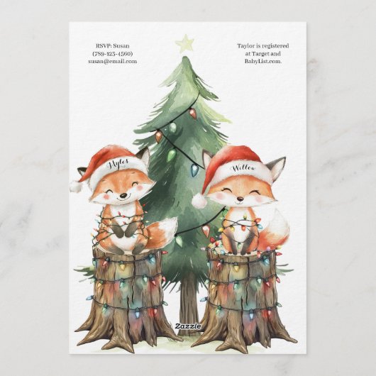 Twins Holiday Lights Baby Shower Invitation Kaart (Achterkant)