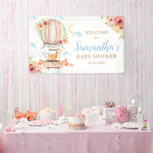 Twins Hot Air Balloon Animals Welkomstachtergrond Spandoek