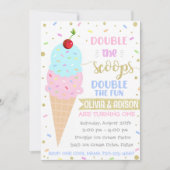 Twins Ice Cream Invitation, Twins Birthday Kaart (Voorkant)