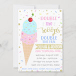 Twins Ice Cream Invitation, Twins Birthday Kaart<br><div class="desc">Twins Ice Cream Invitation Twins Birthday Invitation Double the Scoops All Fun All design are © NIETS PANDA LLC</div>