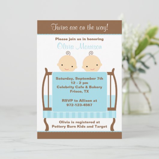 Twins in Blue Wieg Invitations Kaart (Staand voorkant)