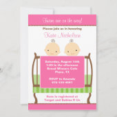 Twins in Pink Wieg Invitations Kaart (Voorkant)
